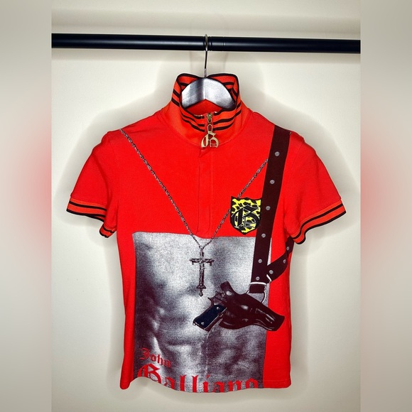 John Galliano Cross Necklace, Pistol & Shirtless Printed Polo Small - Picture 4 of 4